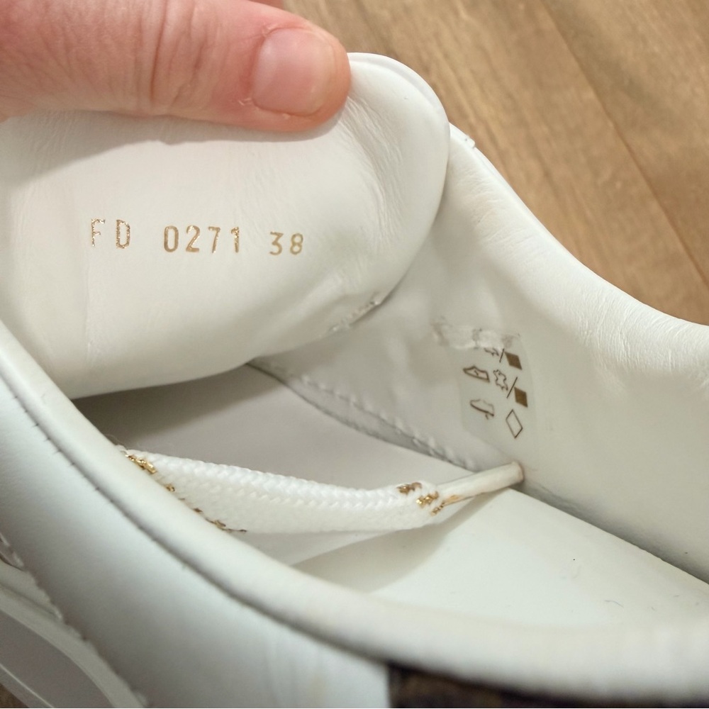 LOUIS VUITTON Time Out Sneakers 'White with Gold Monogram' - Size 38 / US 7.5-8 - Picture 10 of 10